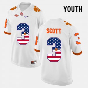 Clemson #3 Youth Artavis Scott Jersey White Stitch US Flag Fashion 414731-363