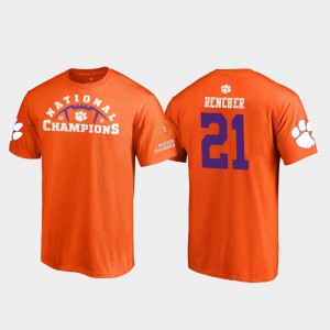 Clemson Tigers #21 For Men Darien Rencher T-Shirt Orange Player Pylon College Football Playoff 2018 National Champions 999961-380
