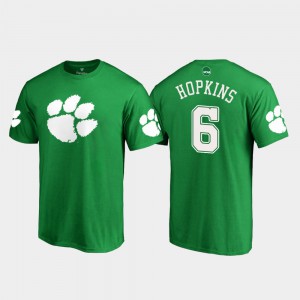 Clemson Tigers #6 For Men DeAndre Hopkins T-Shirt Kelly Green White Logo St. Patrick's Day Alumni 994481-585