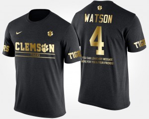 Clemson Tigers #4 Mens Deshaun Watson T-Shirt Black NCAA Gold Limited Short Sleeve With Message 431754-488