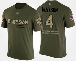 Clemson University #4 Men's Deshaun Watson T-Shirt Camo Official Short Sleeve With Message Military 328732-975