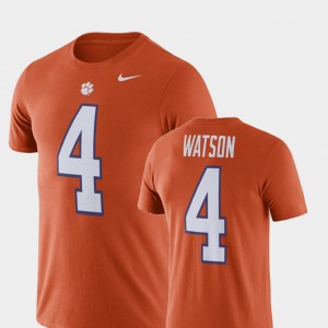 Clemson Tigers #4 Mens Deshaun Watson T-Shirt Orange Stitch Football Performance 512804-121