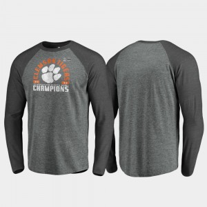 Clemson For Men T-Shirt Heather Gray Offensive Long Sleeve Raglan 2019 Fiesta Bowl Champions Embroidery 337635-129