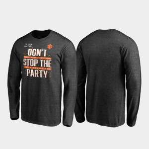 Clemson Tigers Mens T-Shirt Heather Gray Receiver Long Sleeve College Football Playoff 2019 Fiesta Bowl Champions Embroidery 625036-908