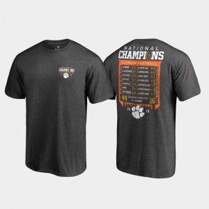 Clemson Tigers Men's T-Shirt Heather Gray Hard Count Schedule College Football Playoff 2018 National Champions NCAA 364691-857