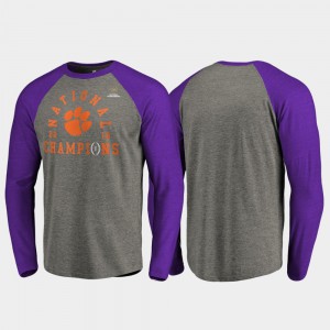 CFP Champs For Men's T-Shirt Heather Gray Stitch Lateral Raglan Long Sleeve College Football Playoff 2018 National Champions 459298-184