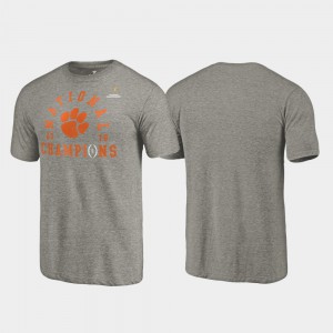 Clemson Tigers Mens T-Shirt Heather Gray Stitch 2018 National Champions Lateral College Football Playoff 463282-397