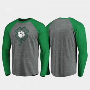 Clemson Men's T-Shirt Heathered Gray Raglan Long Sleeve Celtic Charm St. Patrick's Day Stitched 894422-675