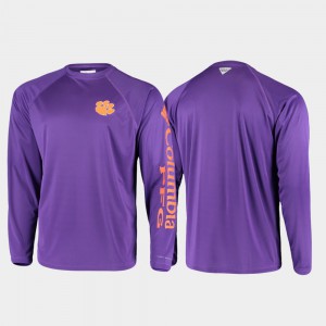 Clemson University For Men T-Shirt Purple Player Omni-Shade PFG Terminal Tackle Long Sleeve 871434-935