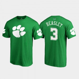Clemson National Championship #3 For Men Vic Beasley T-Shirt Kelly Green Embroidery St. Patrick's Day White Logo 683323-494
