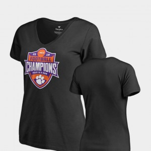 Clemson National Championship For Women's T-Shirt Black V-Neck 2018 ACC Football Champions University 356568-607