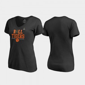 Clemson Tigers For Women's T-Shirt Black Official Roll Tigers V-Neck 2018 National Champions 703831-820