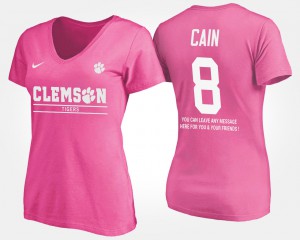Clemson Tigers #8 Ladies Deon Cain T-Shirt Pink Embroidery With Message 938299-771