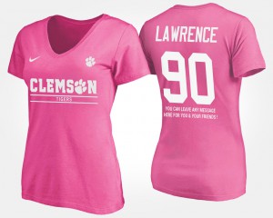Clemson National Championship #90 Ladies Dexter Lawrence T-Shirt Pink Embroidery With Message 962807-153