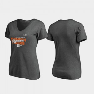 Clemson Tigers Ladies T-Shirt Heather Gray Curl V-Neck 2019 Fiesta Bowl Champions Player 322213-681