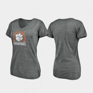 Clemson National Championship Ladies T-Shirt Heather Gray Official 2019 Fiesta Bowl Champions Offensive V-Neck Tri-Blend 232079-677
