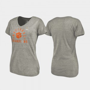 Clemson For Women's T-Shirt Heather Gray University Lateral V-Neck College Football Playoff 2018 National Champions 417565-135