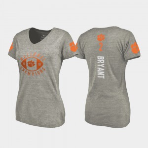 Clemson #2 For Women Kelly Bryant T-Shirt Gray NCAA 2018 National Champions College Football Playoff V-Neck 582784-896