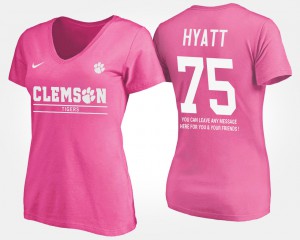 Clemson Tigers #75 Women Mitch Hyatt T-Shirt Pink High School With Message 335874-625
