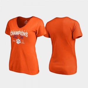 Clemson For Women's T-Shirt Orange Huddle V-Neck College Football Playoff 2018 National Champions Stitched 860243-615