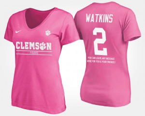 Clemson #2 Ladies Sammy Watkins T-Shirt Pink With Message Stitch 967951-785