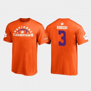 Clemson Tigers #3 For Kids Amari Rodgers T-Shirt Orange Pylon 2018 National Champions Stitched 644544-119